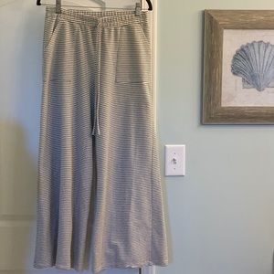 Vici Wide leg lounge pants. White with charcoal stripes